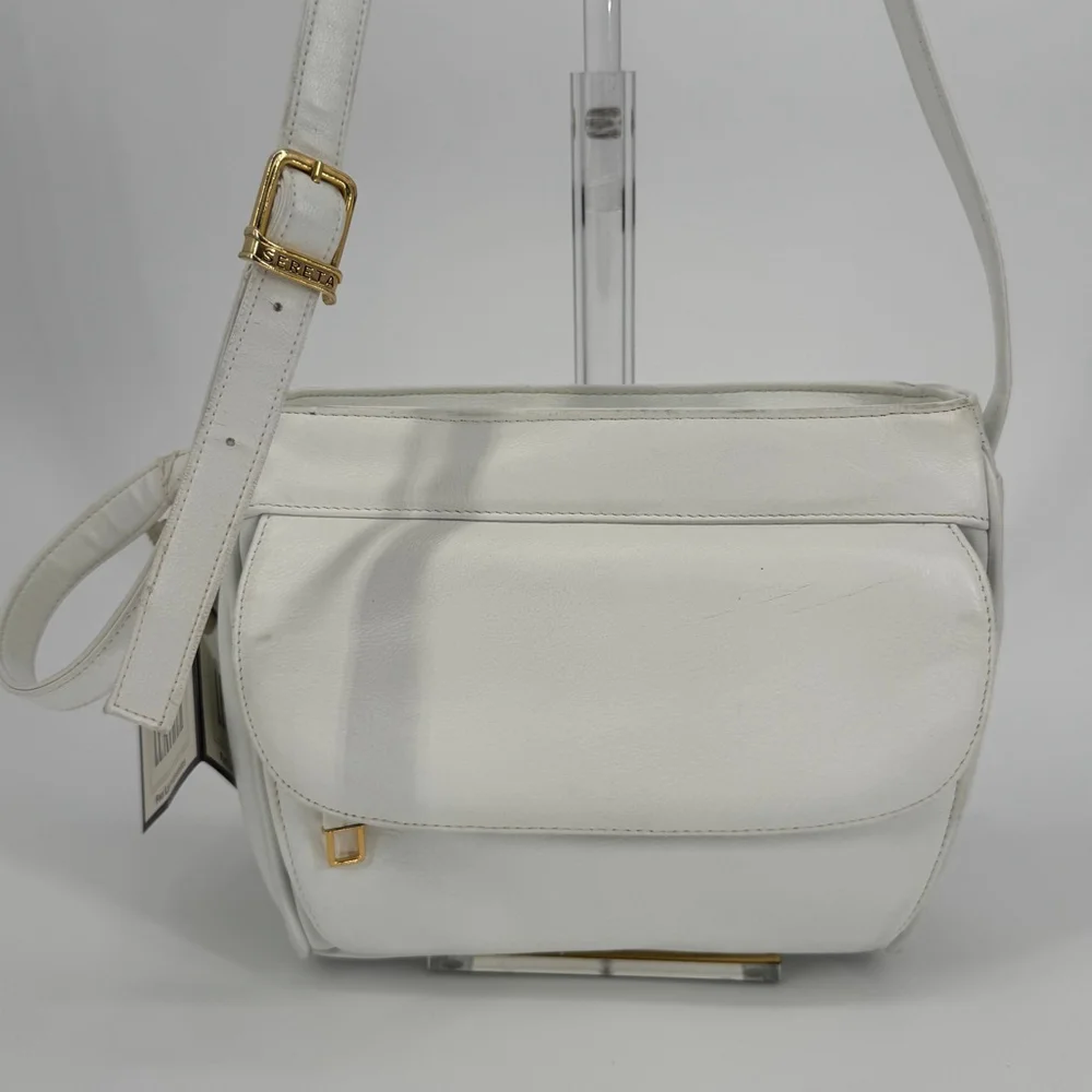 NWT Vintage Sereta White Leather Crossbody Bag Gold Hardware